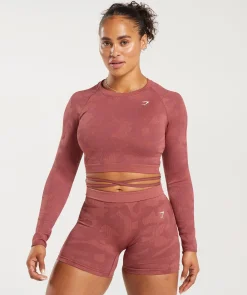 DAMES Gymshark Croptops|T-shirts*Adapt Camo Seamless Ribbed Long Sleeve Crop Top