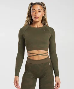 DAMES Gymshark Croptops|T-shirts*Adapt Camo Seamless Ribbed Long Sleeve Crop Top