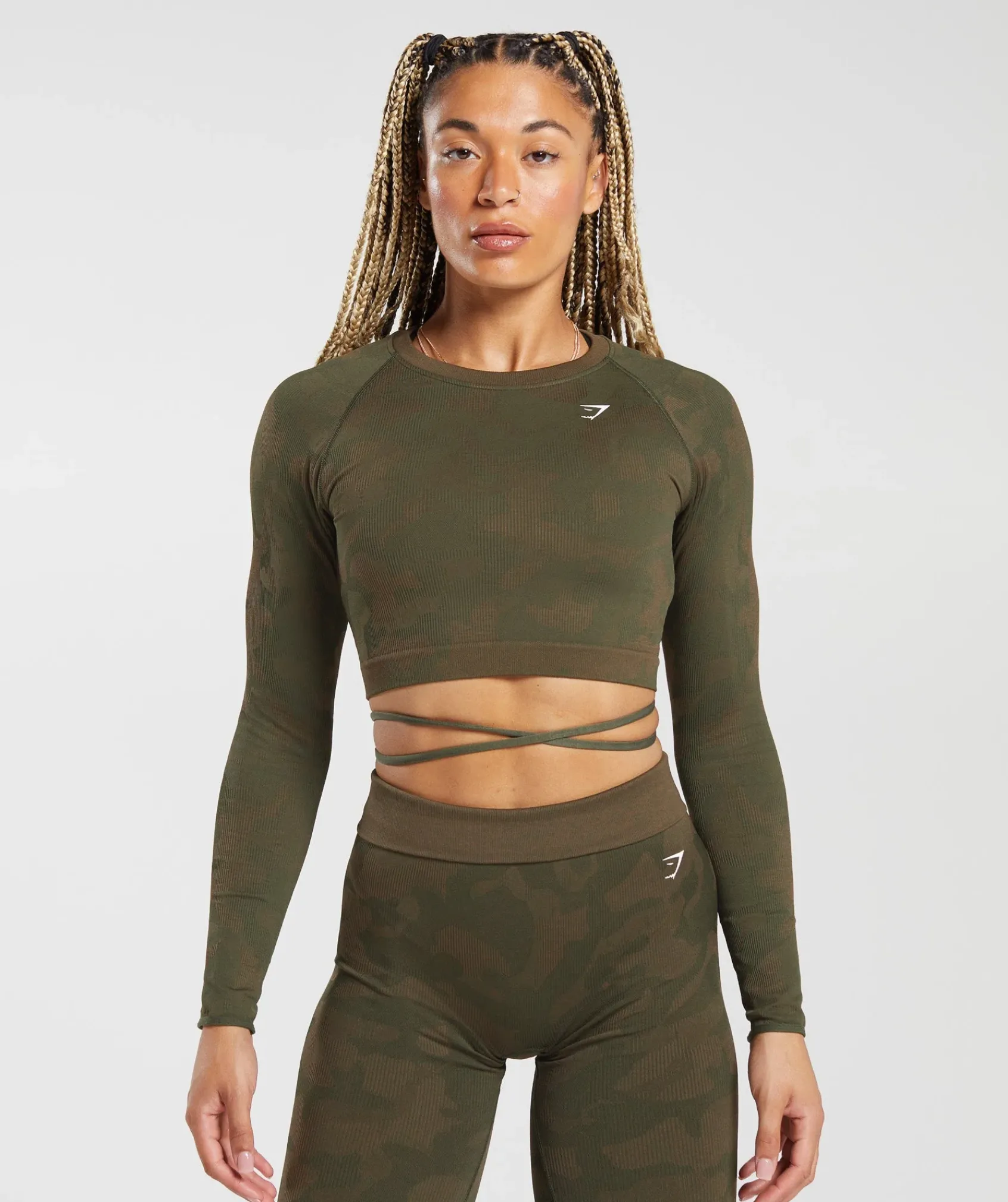 DAMES Gymshark Croptops|T-shirts*Adapt Camo Seamless Ribbed Long Sleeve Crop Top