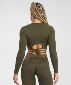 DAMES Gymshark Croptops|T-shirts*Adapt Camo Seamless Ribbed Long Sleeve Crop Top