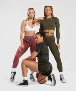 DAMES Gymshark Croptops|T-shirts*Adapt Camo Seamless Ribbed Long Sleeve Crop Top