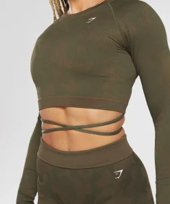 DAMES Gymshark Croptops|T-shirts*Adapt Camo Seamless Ribbed Long Sleeve Crop Top
