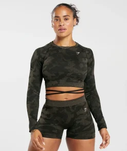 DAMES Gymshark Croptops|T-shirts*Adapt Camo Seamless Ribbed Long Sleeve Crop Top