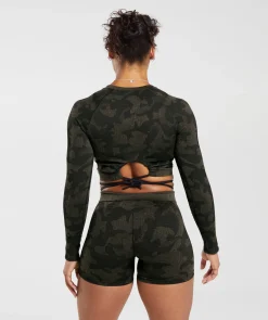DAMES Gymshark Croptops|T-shirts*Adapt Camo Seamless Ribbed Long Sleeve Crop Top