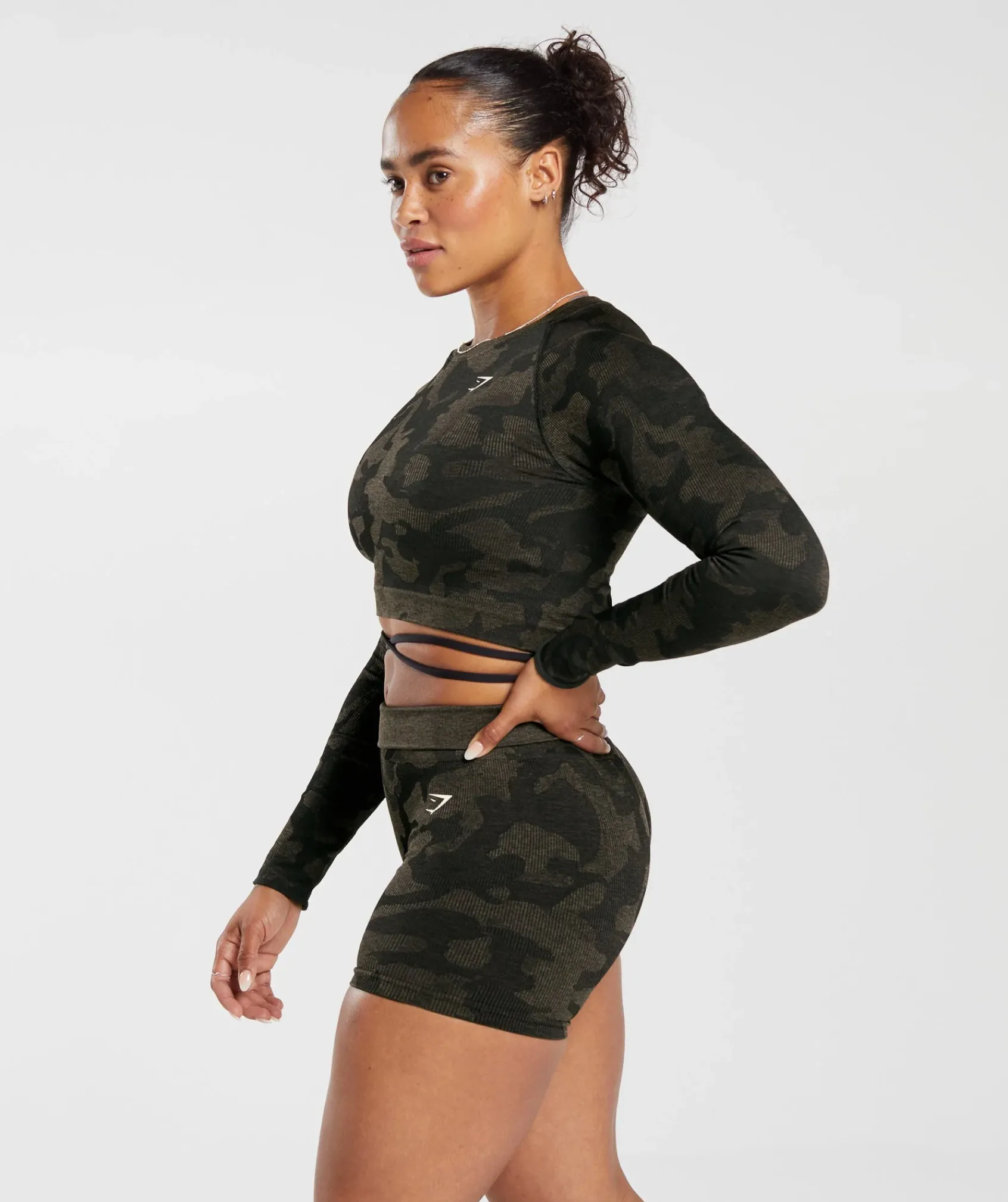 DAMES Gymshark Croptops|T-shirts*Adapt Camo Seamless Ribbed Long Sleeve Crop Top