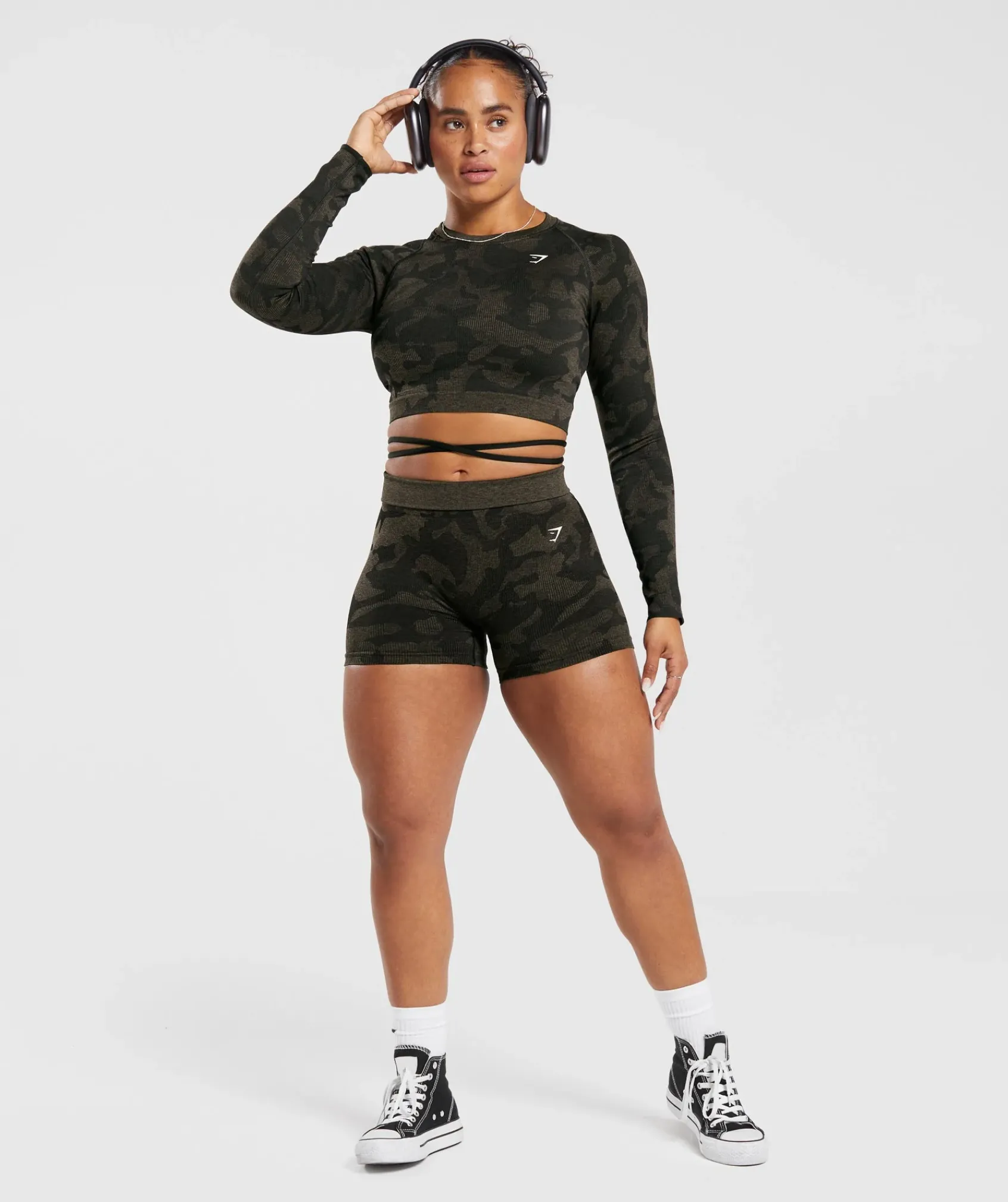 DAMES Gymshark Croptops|T-shirts*Adapt Camo Seamless Ribbed Long Sleeve Crop Top