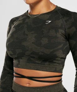 DAMES Gymshark Croptops|T-shirts*Adapt Camo Seamless Ribbed Long Sleeve Crop Top
