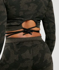 DAMES Gymshark Croptops|T-shirts*Adapt Camo Seamless Ribbed Long Sleeve Crop Top
