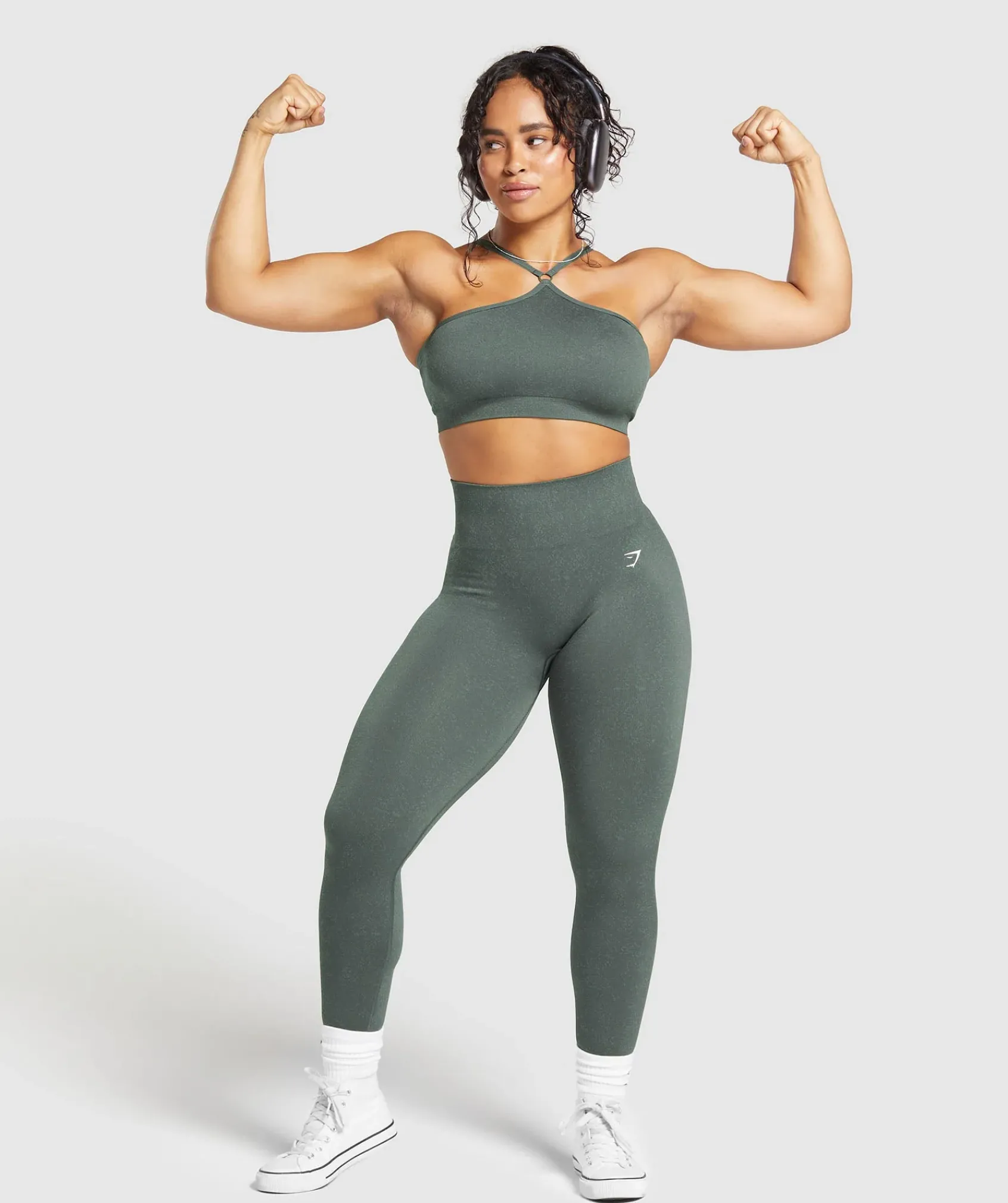 DAMES Gymshark Sport-bh's*Adapt Fleck Seamless Halterneck Bralette- Slate Teal/Cargo Teal