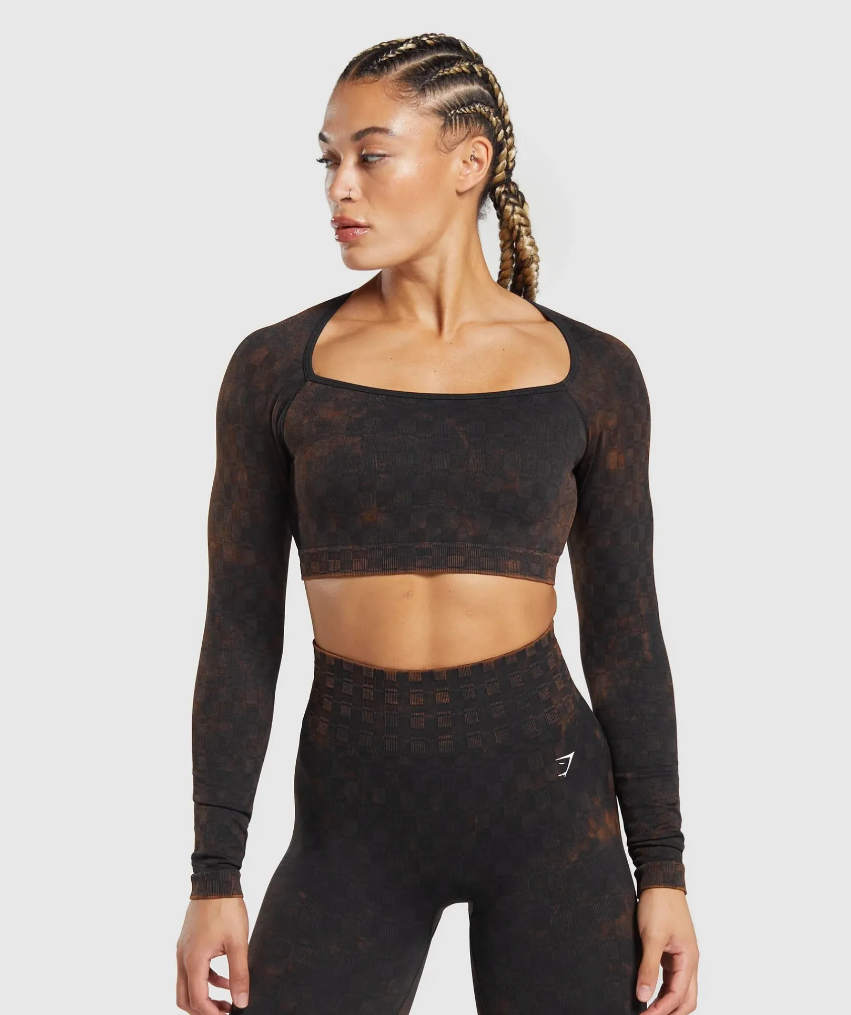 DAMES Gymshark Croptops|T-shirts*Check Seamless Washed Long Sleeve Top