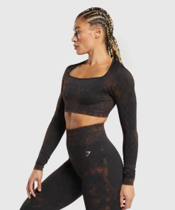 DAMES Gymshark Croptops|T-shirts*Check Seamless Washed Long Sleeve Top