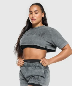 DAMES Gymshark Croptops|T-shirts*Collegiate Shadow Washed Crop Top