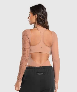 DAMES Gymshark Sportjumpsuit*Elevate Tattoo Graphic Mesh Bodysuit