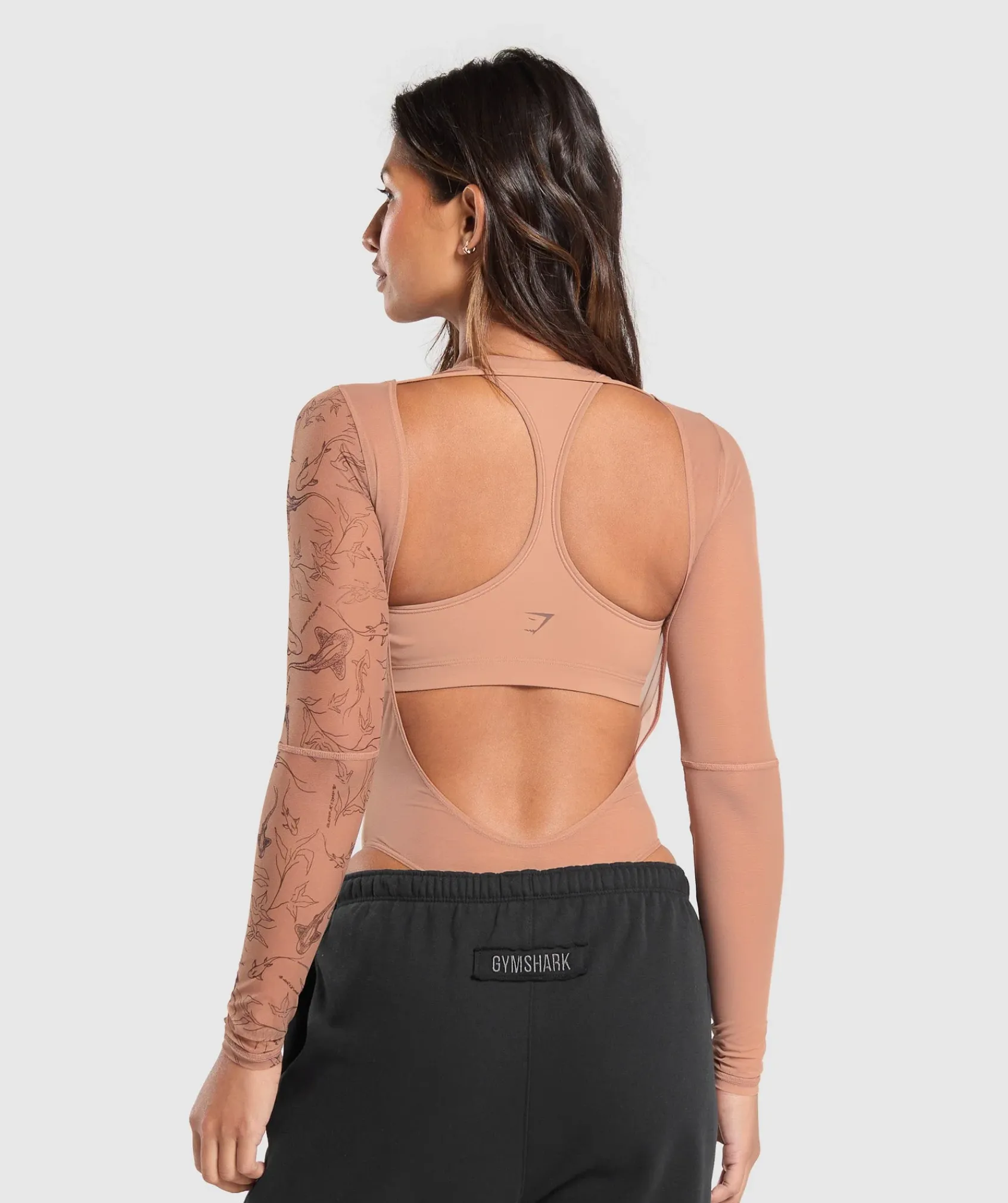 DAMES Gymshark Sportjumpsuit*Elevate Tattoo Graphic Mesh Bodysuit