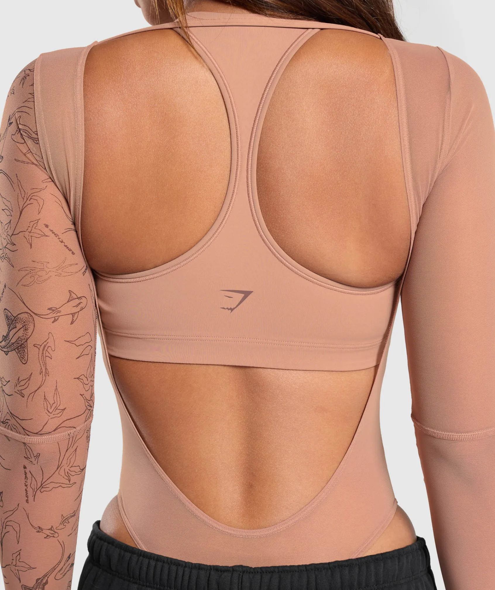DAMES Gymshark Sportjumpsuit*Elevate Tattoo Graphic Mesh Bodysuit
