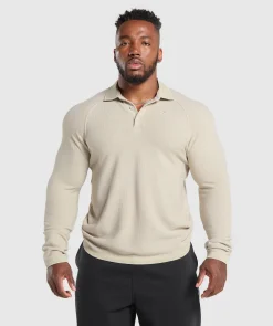 Heren Gymshark T-shirts*Long Sleeve Waffle Polo Shirt