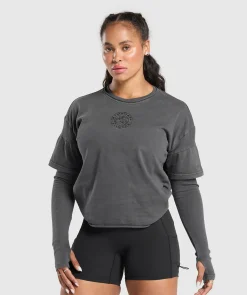 DAMES Gymshark Bedekkende Sportkleding|T-shirts*Premium Legacy Washed 2-in-1 Long Sleeve