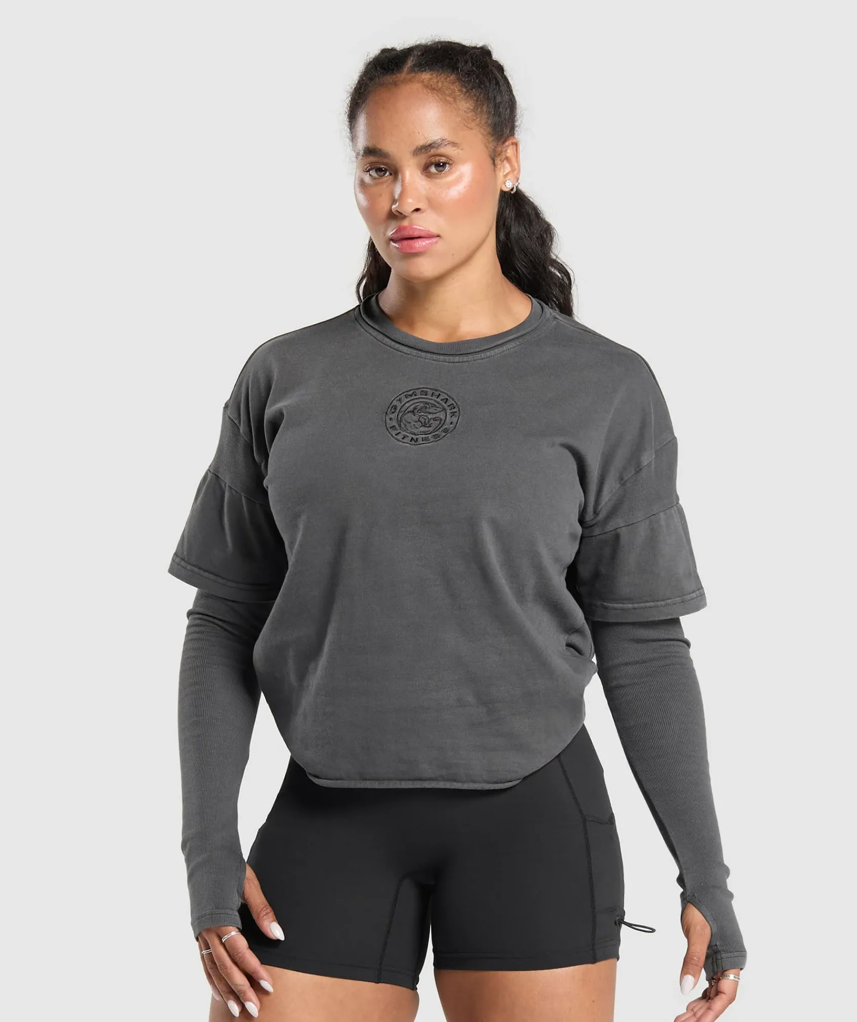 DAMES Gymshark Bedekkende Sportkleding|T-shirts*Premium Legacy Washed 2-in-1 Long Sleeve