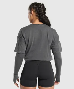 DAMES Gymshark Bedekkende Sportkleding|T-shirts*Premium Legacy Washed 2-in-1 Long Sleeve