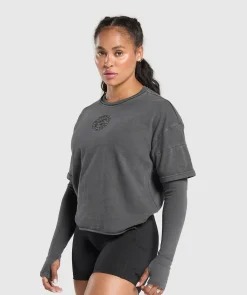 DAMES Gymshark Bedekkende Sportkleding|T-shirts*Premium Legacy Washed 2-in-1 Long Sleeve