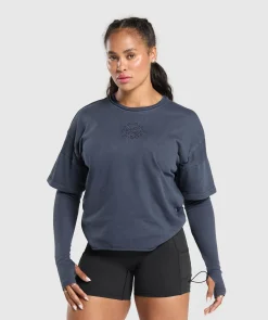 DAMES Gymshark Bedekkende Sportkleding|T-shirts*Premium Legacy Washed 2-in-1 Long Sleeve
