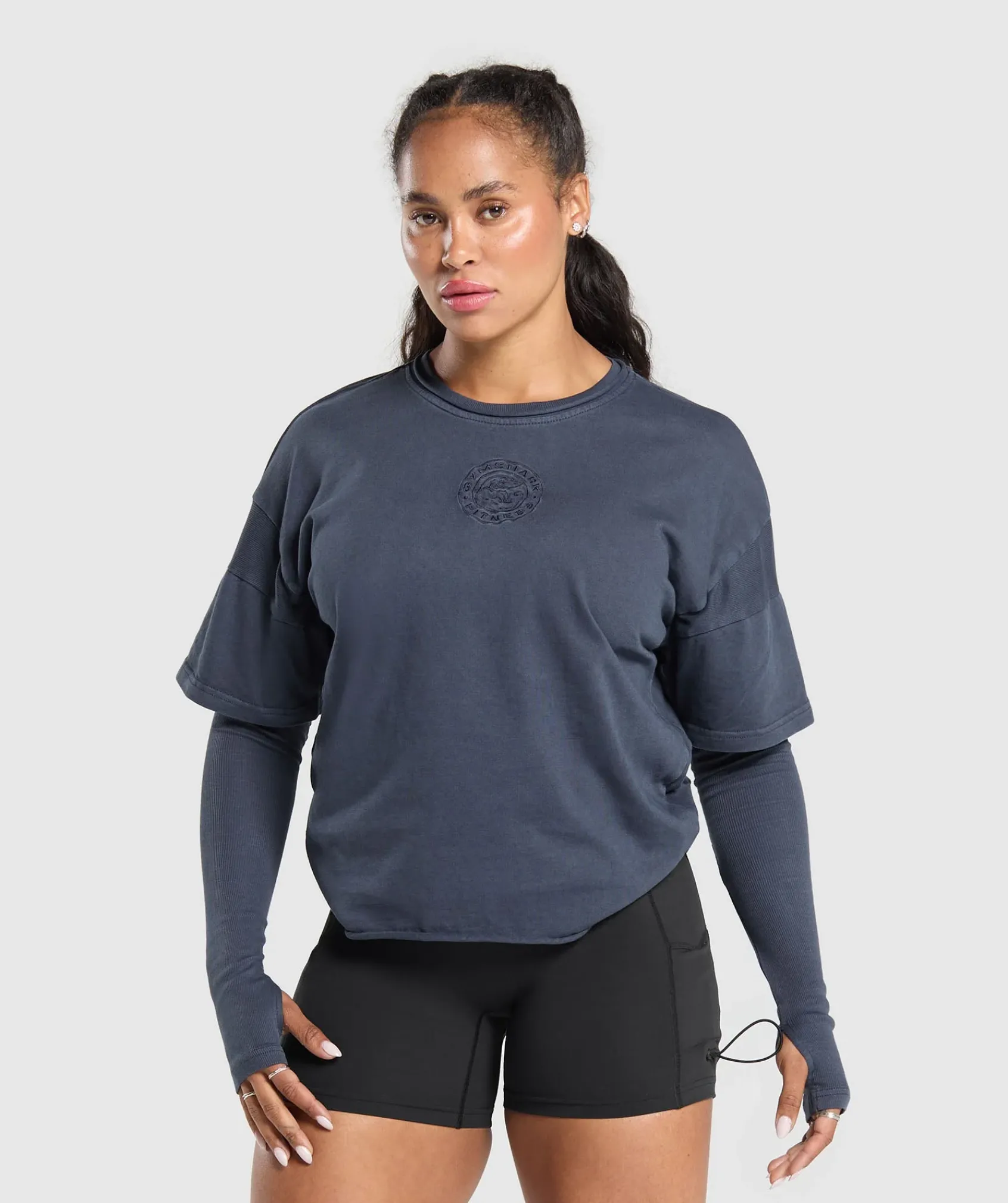 DAMES Gymshark Bedekkende Sportkleding|T-shirts*Premium Legacy Washed 2-in-1 Long Sleeve
