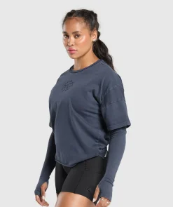 DAMES Gymshark Bedekkende Sportkleding|T-shirts*Premium Legacy Washed 2-in-1 Long Sleeve