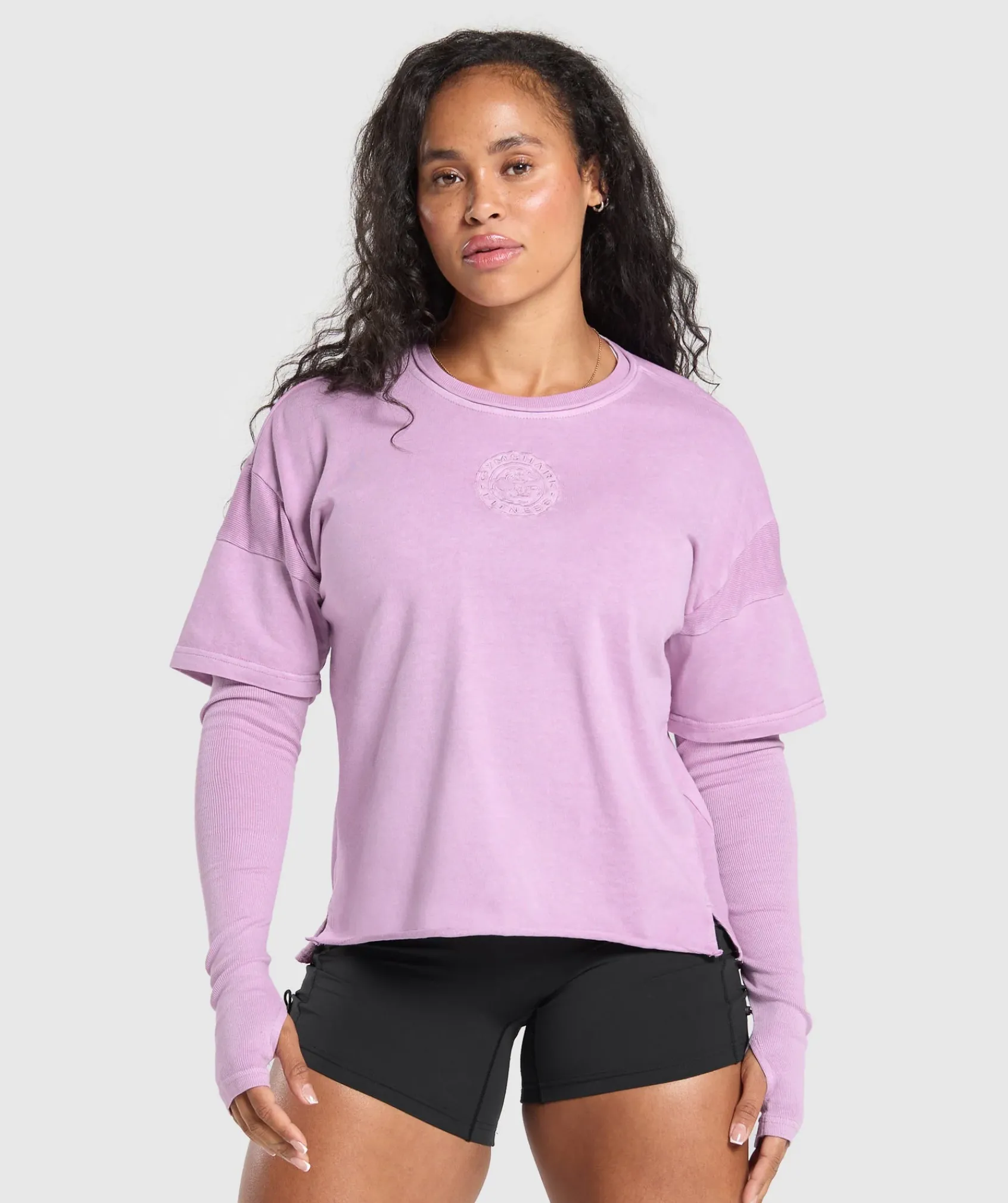 DAMES Gymshark Bedekkende Sportkleding|T-shirts*Premium Legacy Washed 2-in-1 Long Sleeve
