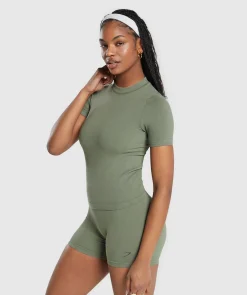 DAMES Gymshark T-shirts*Ribbed Cotton Seamless T-Shirt