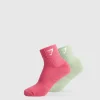 Gymshark Sportsokken|Enkelsokken*Sharkhead Embroidered Quarter Socks 2pk