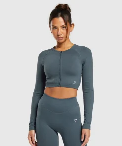 DAMES Gymshark Croptops|T-shirts*Sweat Seamless Long Sleeve Zip Crop Top