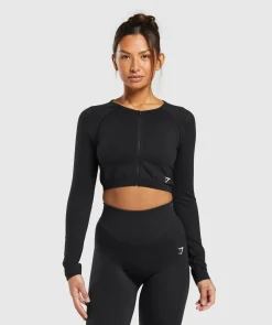 DAMES Gymshark Croptops|T-shirts*Sweat Seamless Long Sleeve Zip Crop Top